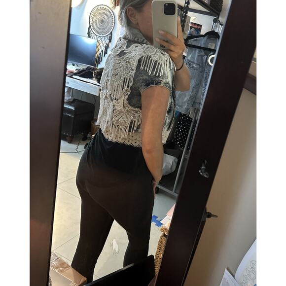 YMI Beaded Pearl Painted Denim Jacket Coquette Western Glam Festival Size S USA - Picture 13 of 13